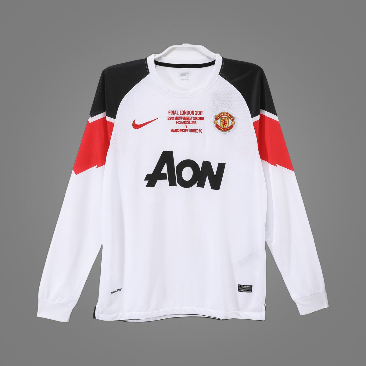 Maillot rétro Manchester United Extérieur Ligue des champions 2010/11 Manches Longues - face avant